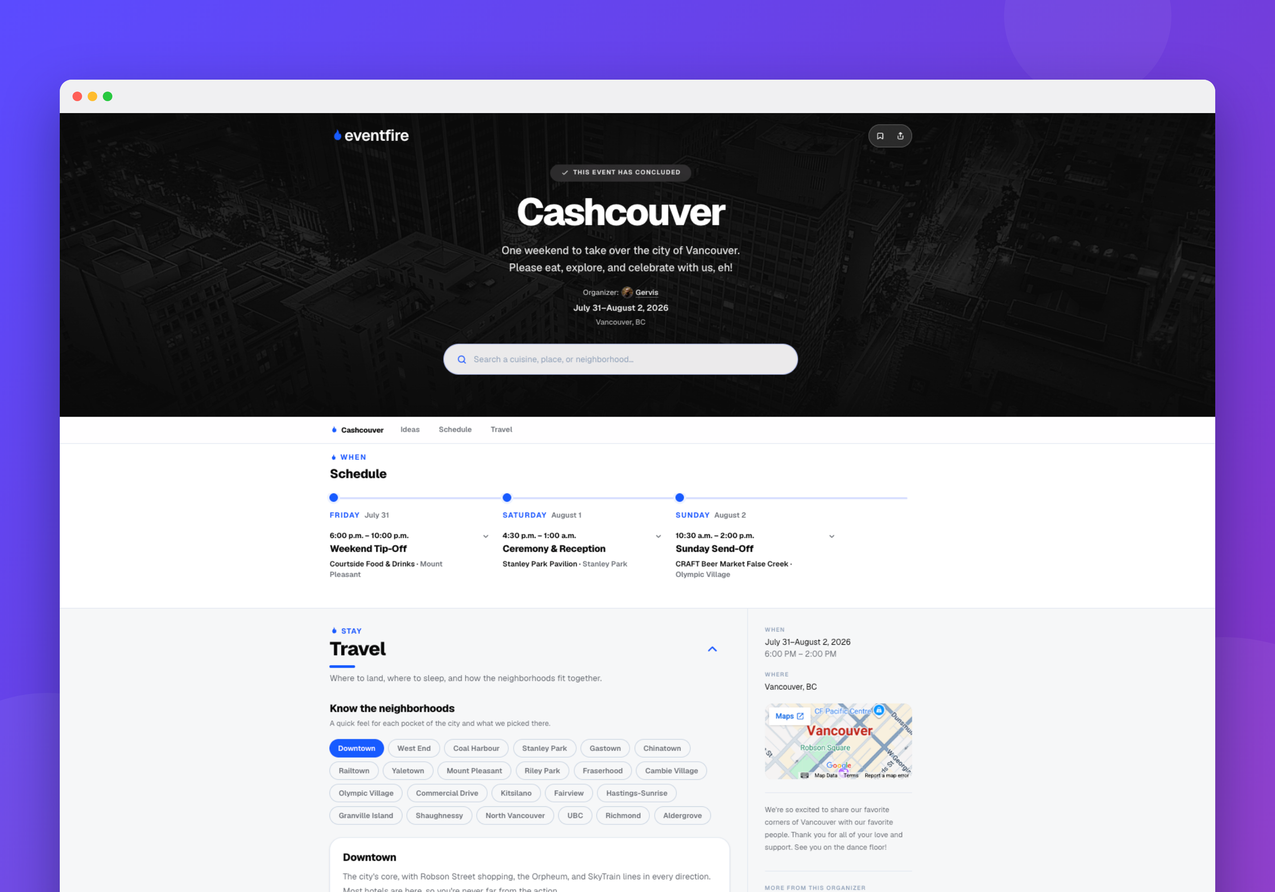 Eventfire interface